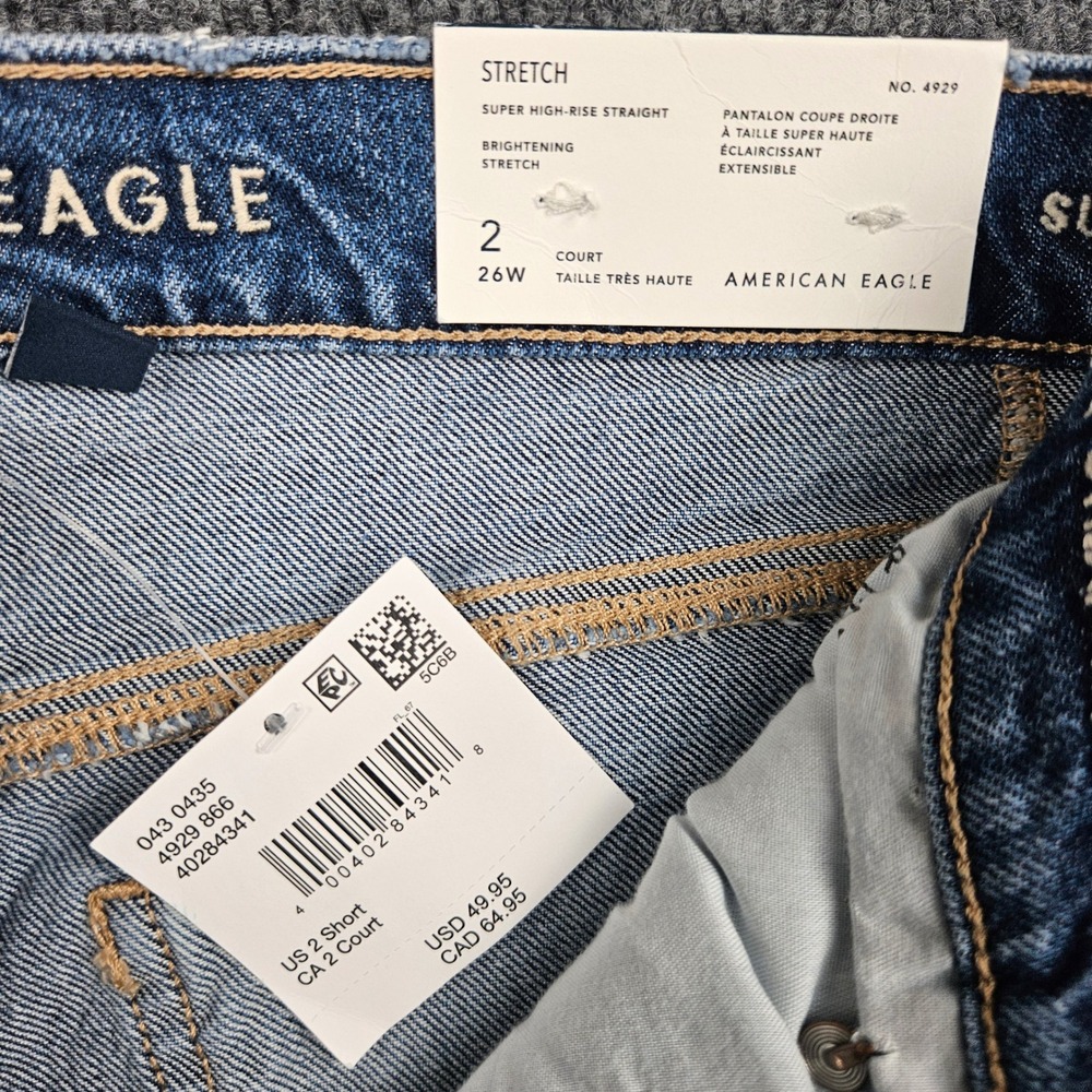 American Eagle Super High-Rise Straight Jeans Men's 2 SHORT Stretch Med Wash NEW - Picture 10 of 10